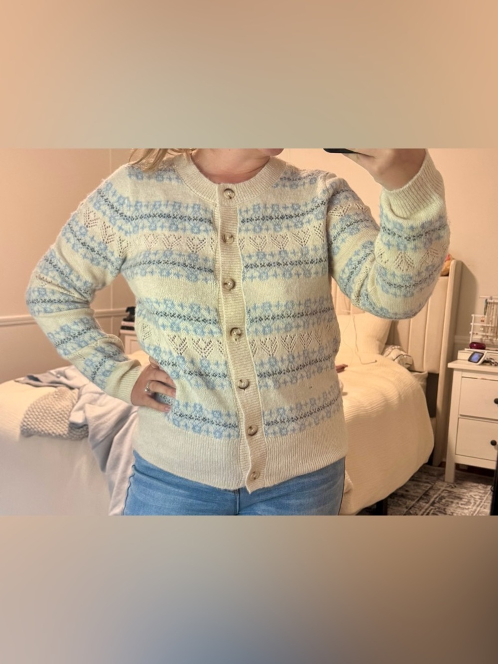 Grandma Style Knit Button-Up Cardigan Size Large